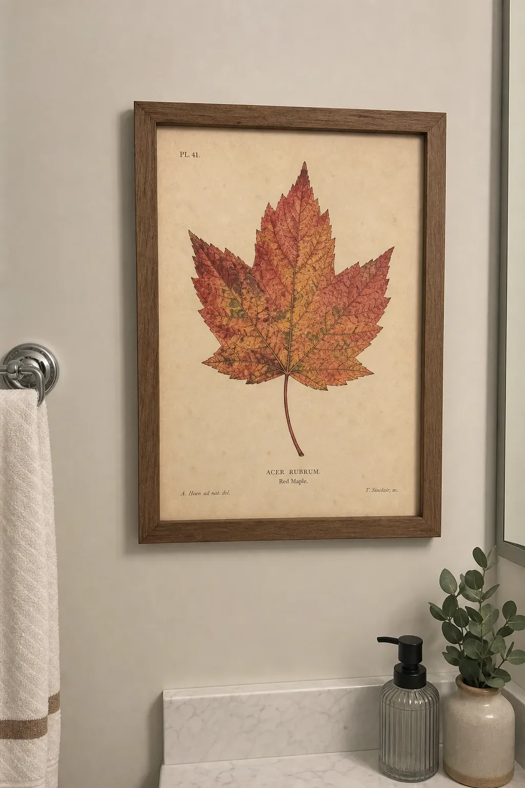 fall botanical prints in a bathroom
