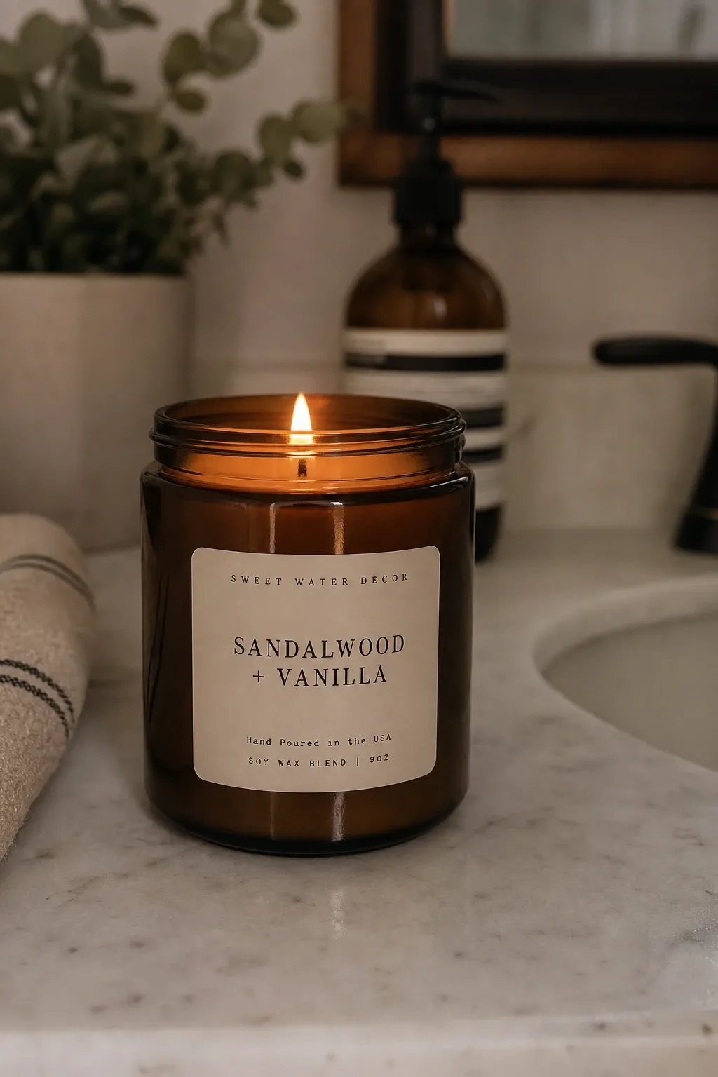 fall scented candles in a bathroom