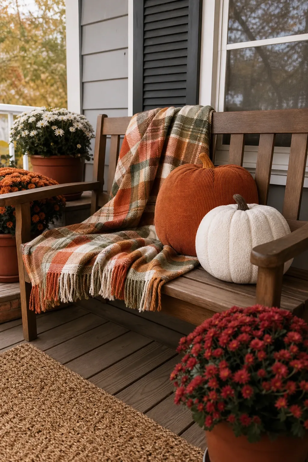 cornstalks and bales in a porch