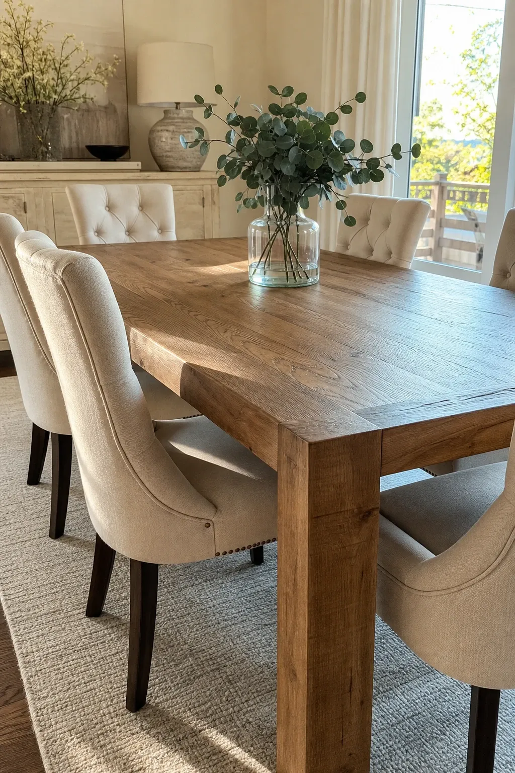 classic trestle table in a dining room