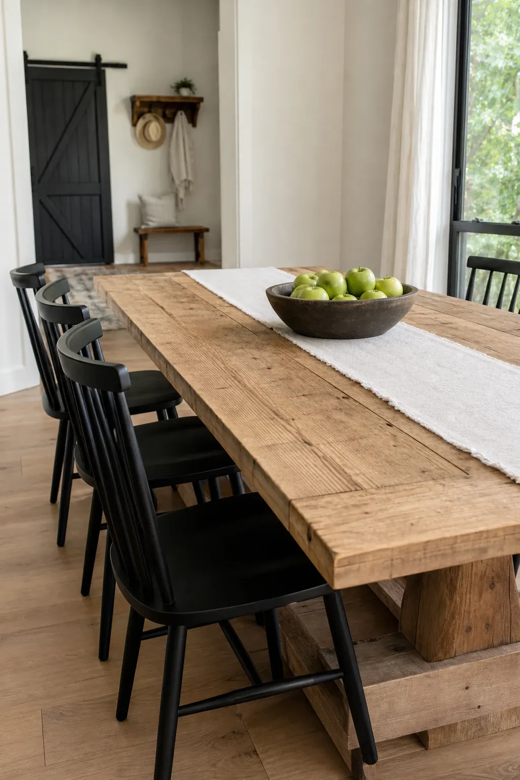 extendable farmhouse table with leaf in a dining room