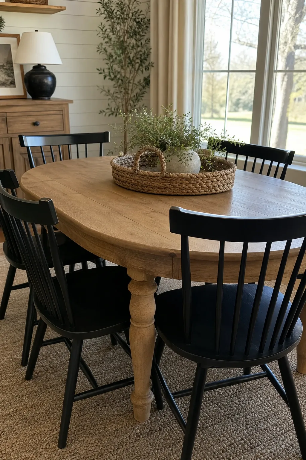 painted farmhouse table in a dining room