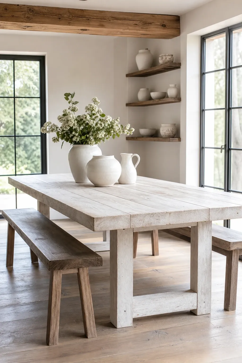 plank top table with breadboard ends in a dining room