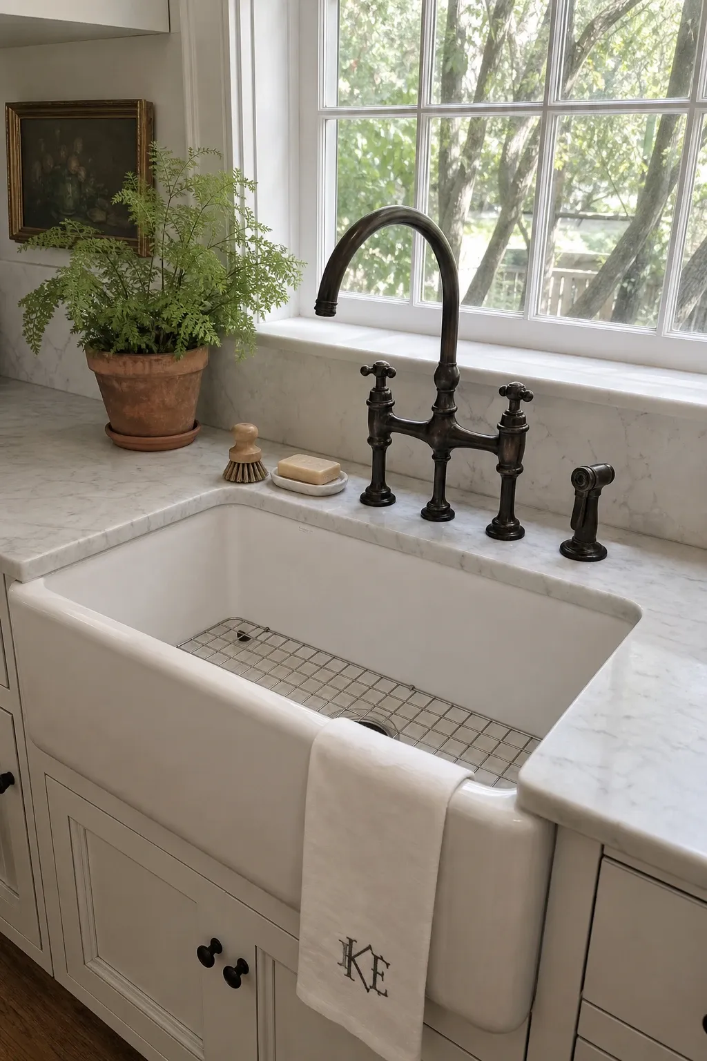 apron-front farmhouse sink in a kitchen