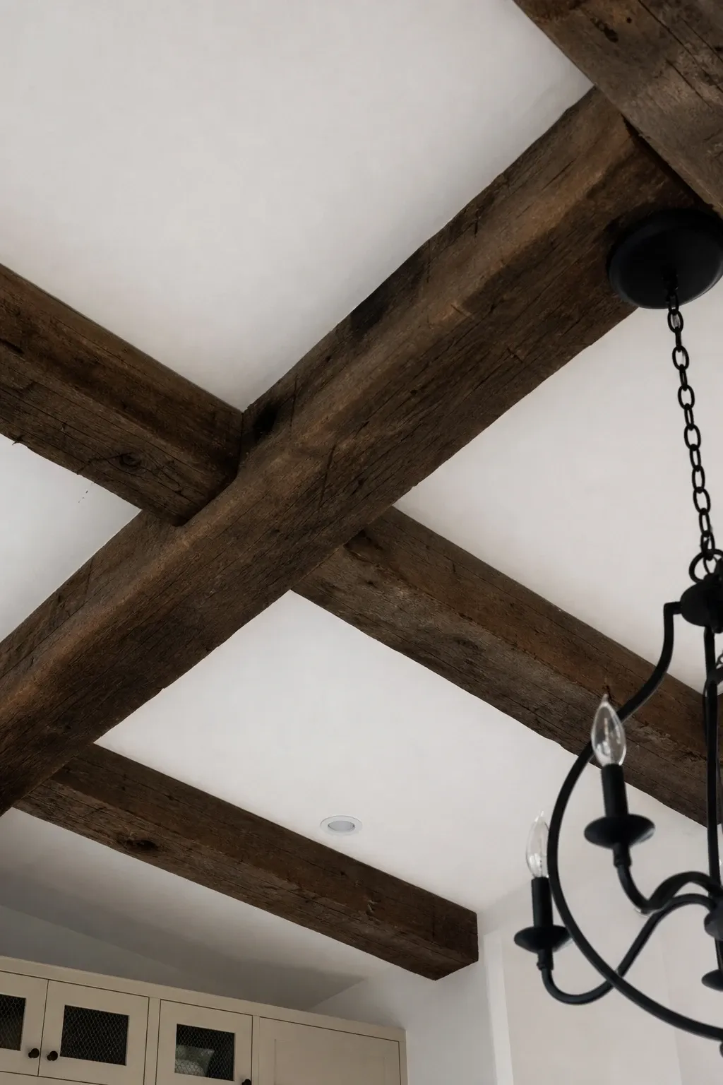 exposed wooden beams in a kitchen
