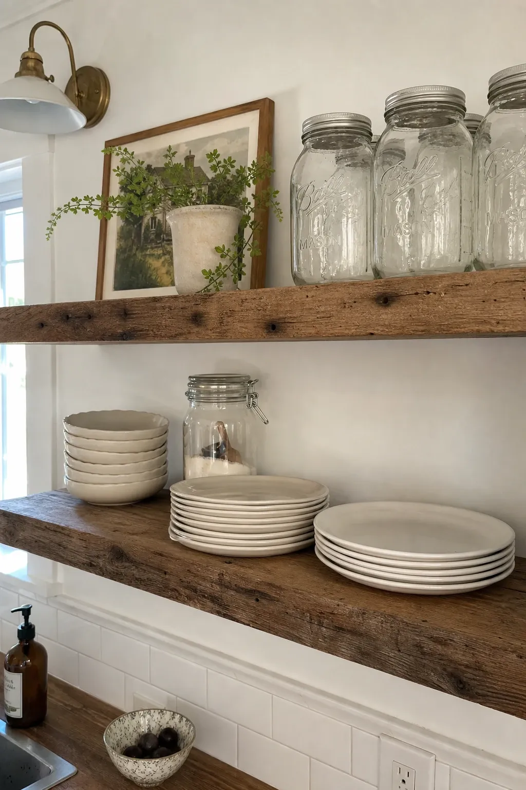 open shelving in a kitchen