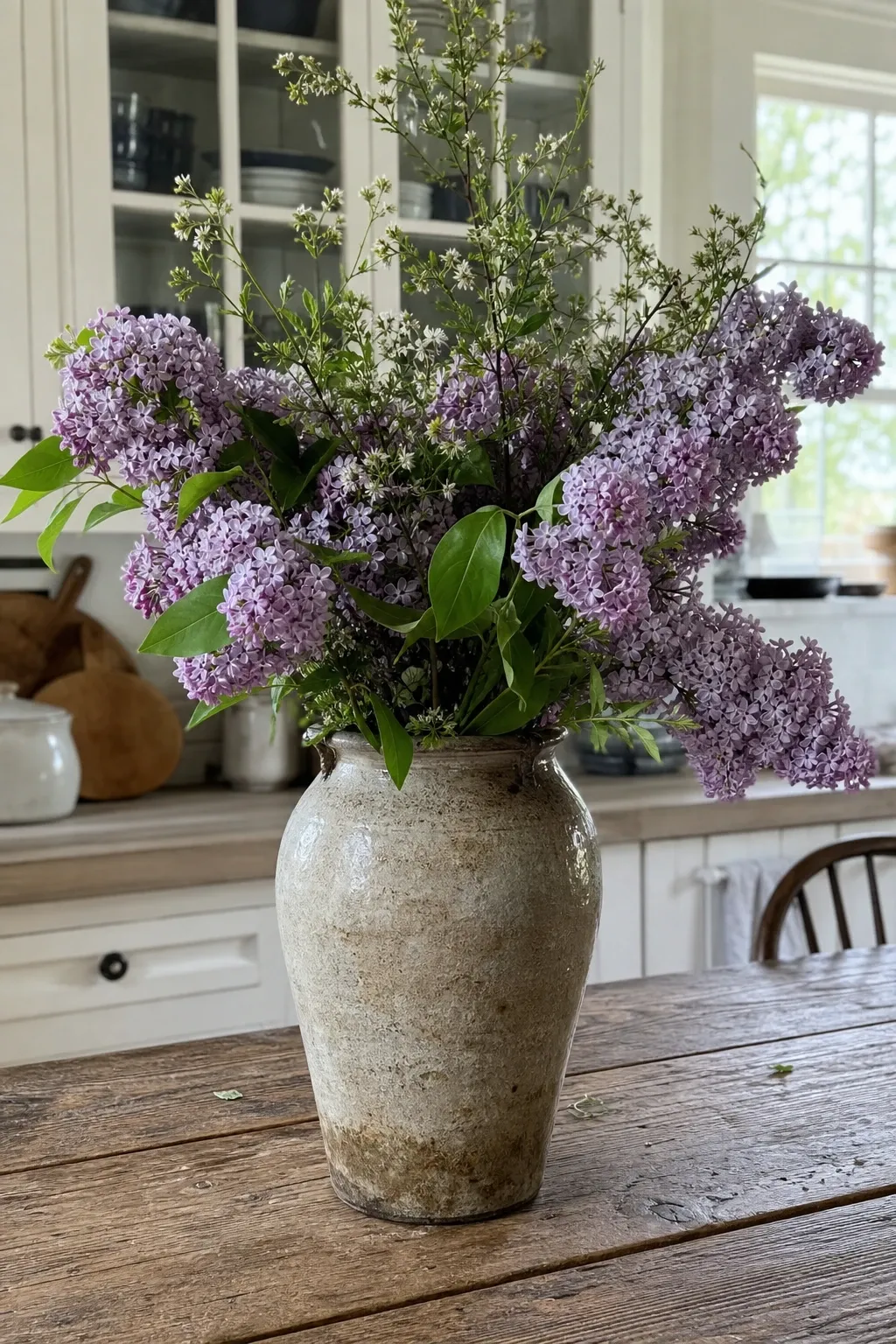 rustic floral display in a kitchen