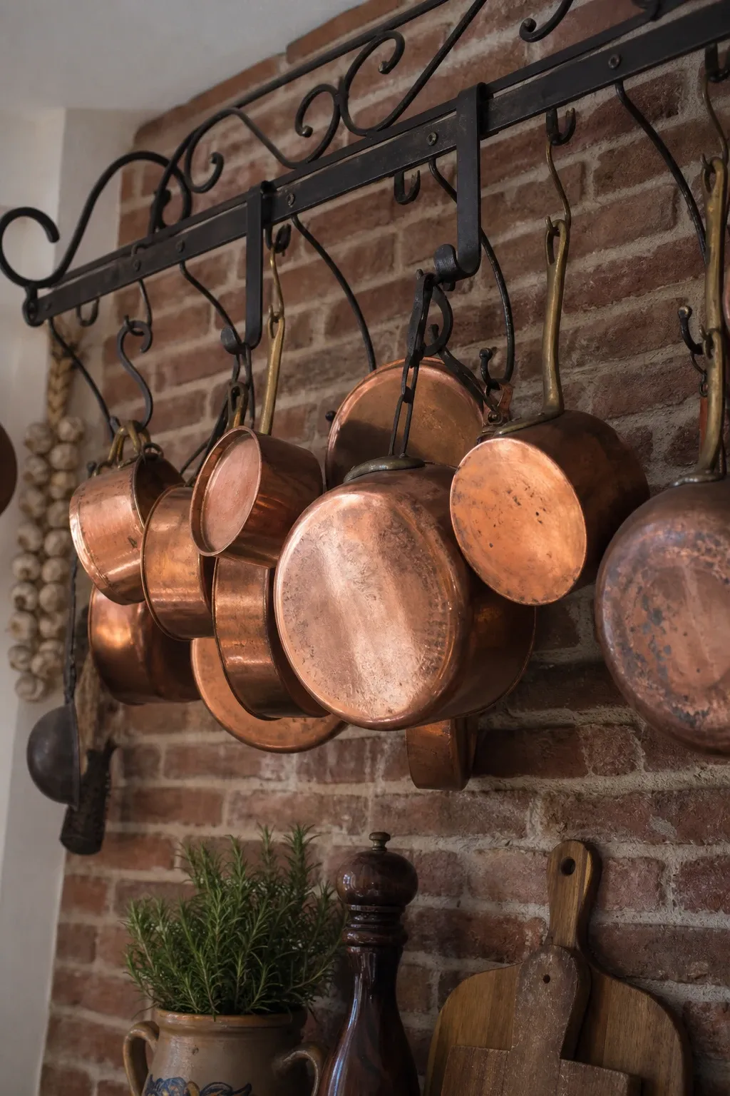vintage copper accents in a kitchen
