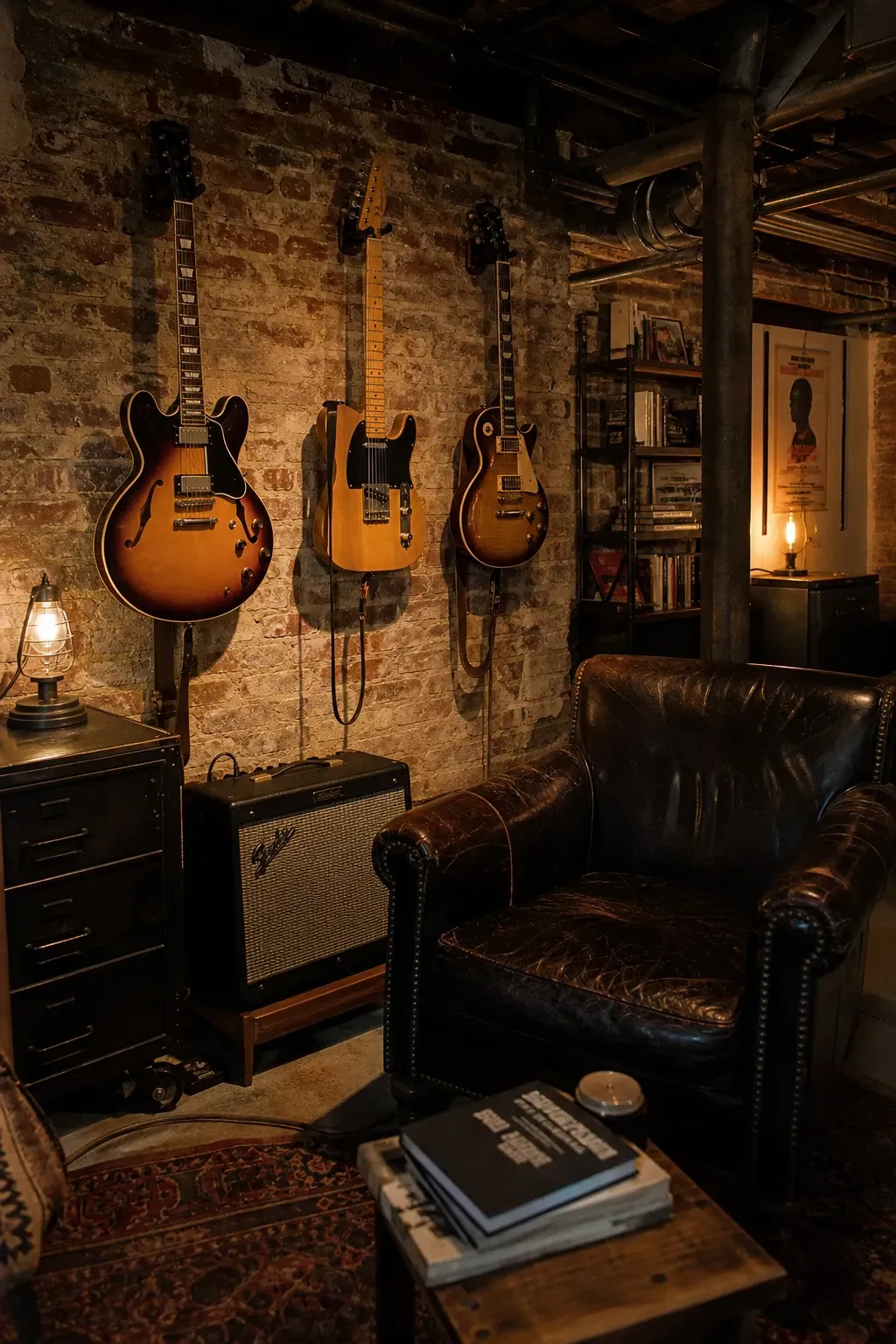 game room in a basement