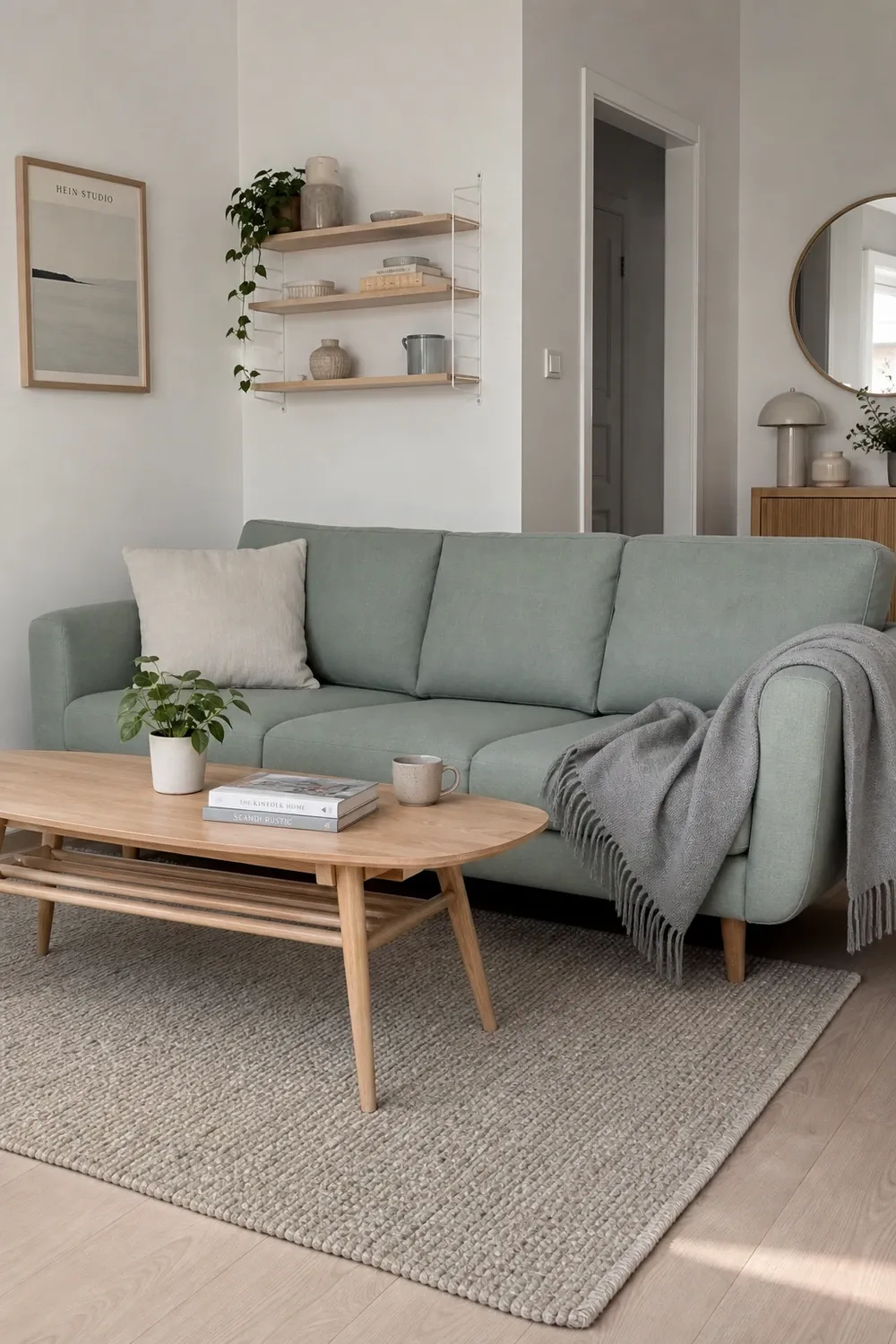 green and navy in a living room