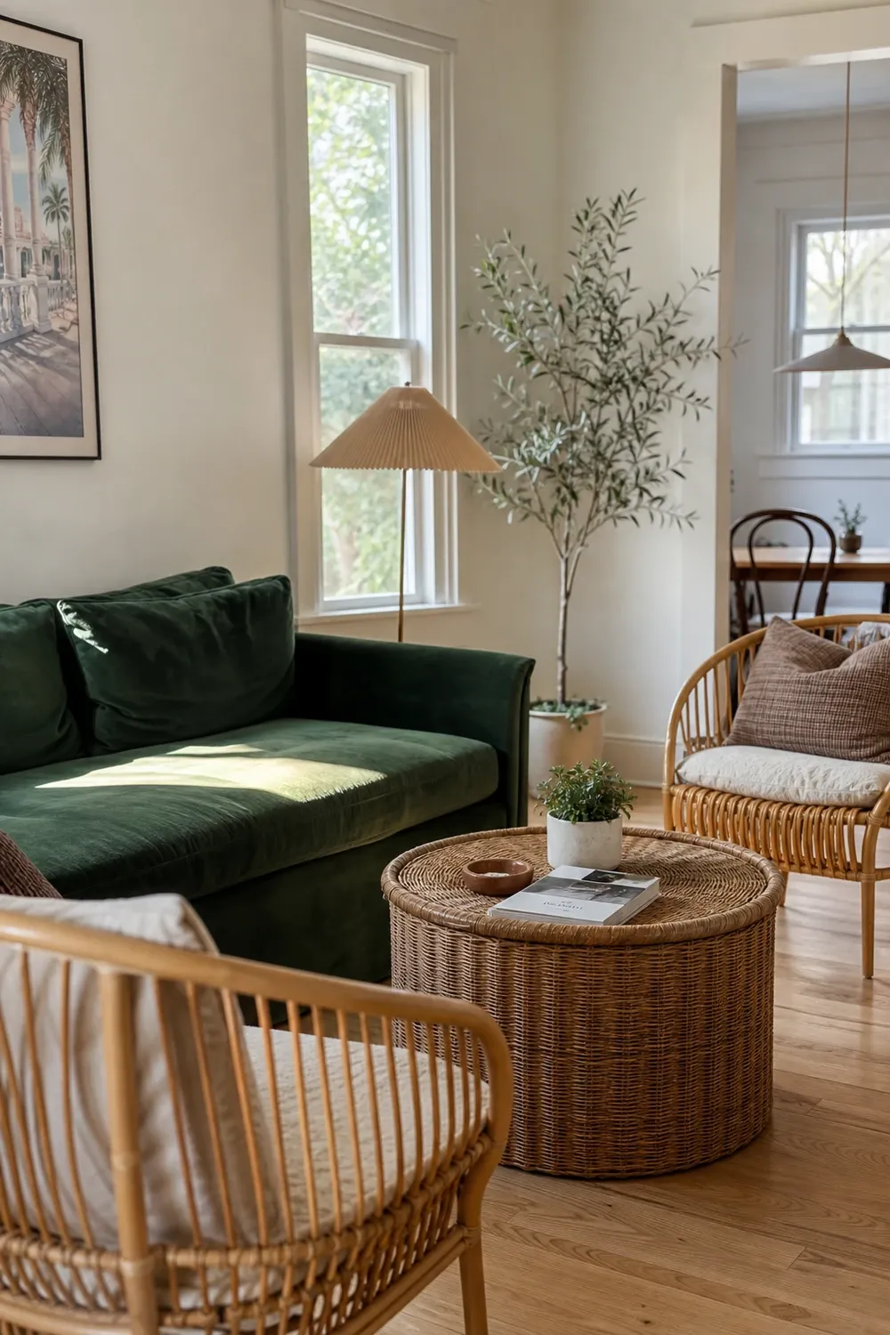 natural tones and woven textures in a living room