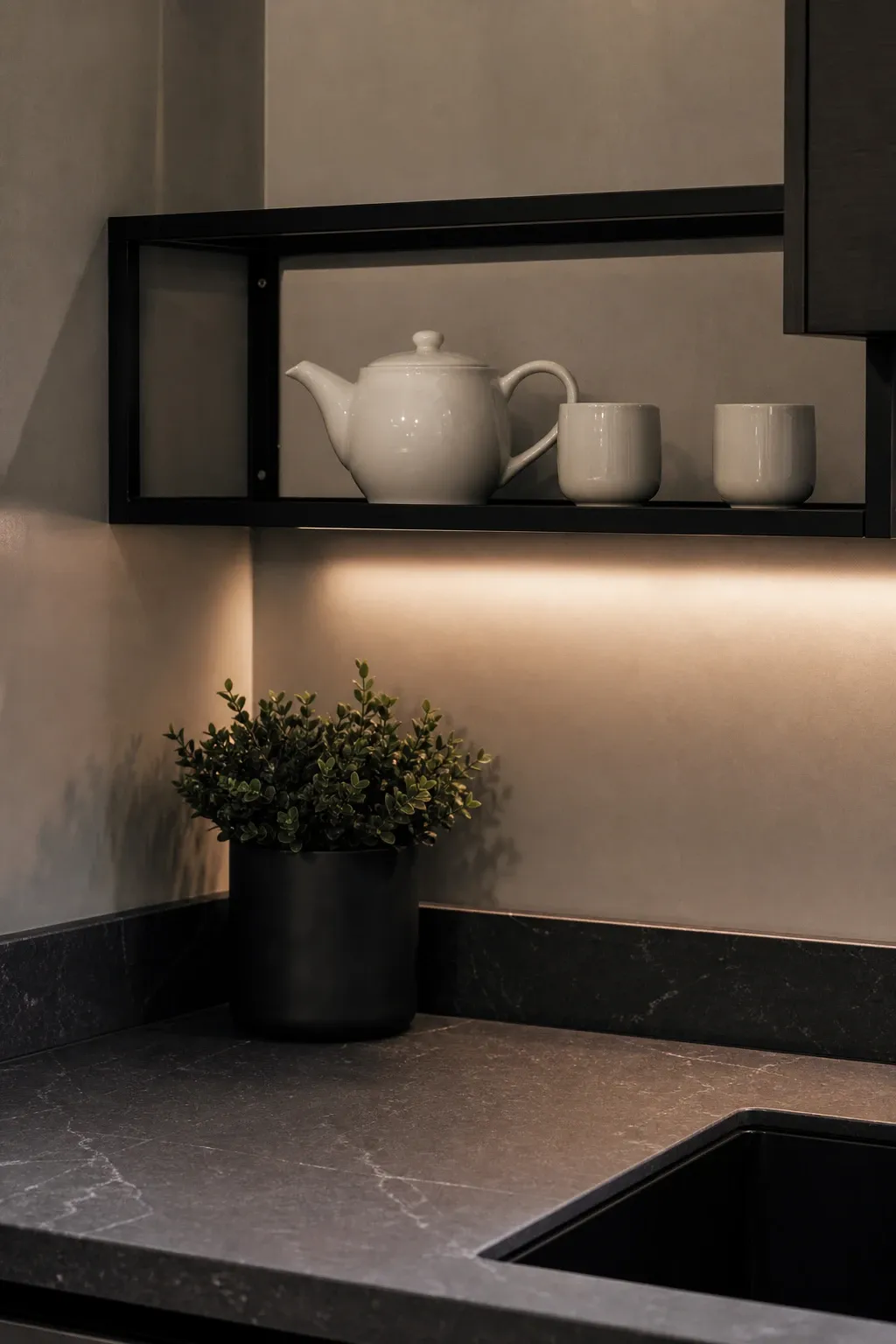 corner plant shelf or stand in a kitchen