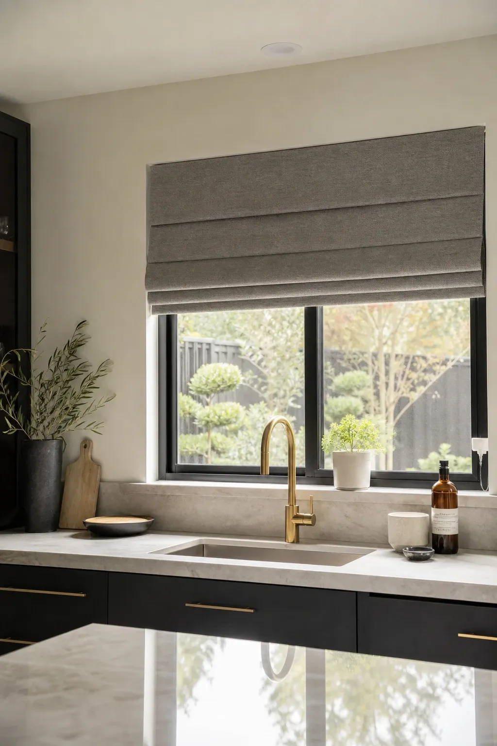 flat roman shade in a kitchen