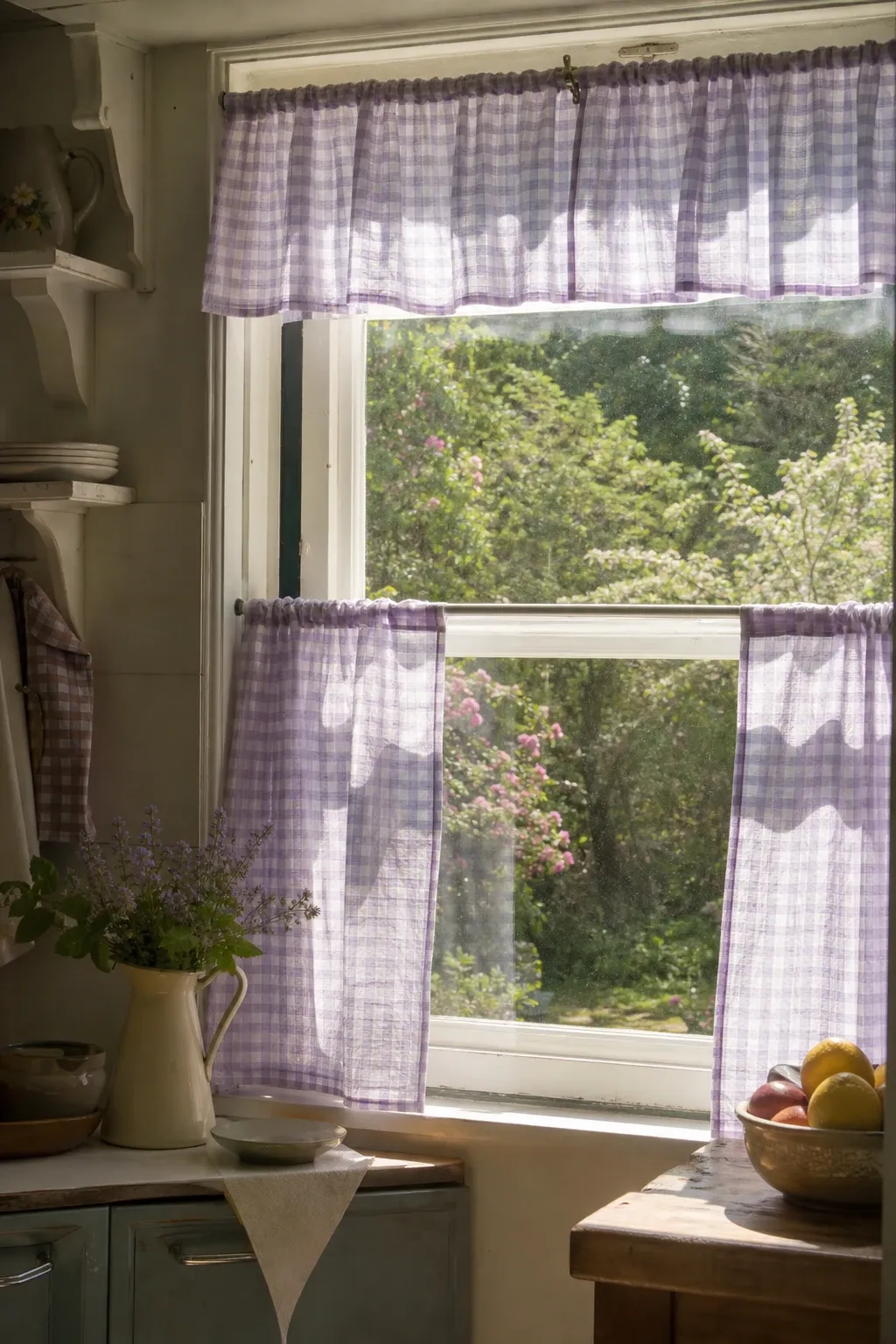 gingham curtains in a kitchen