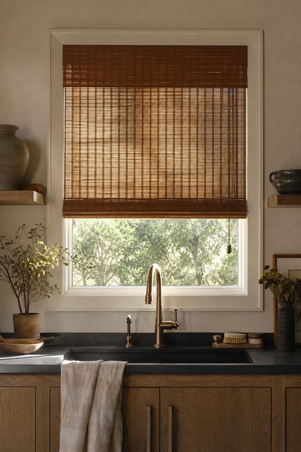 striped curtain panels in a kitchen