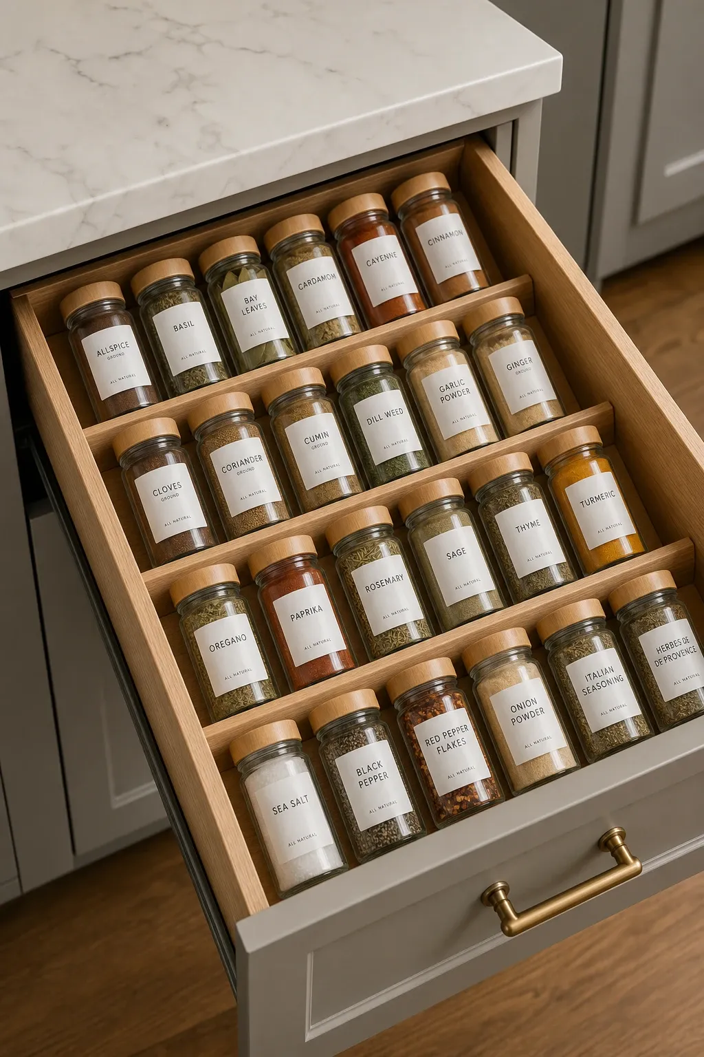 deep drawer with peg system in a kitchen