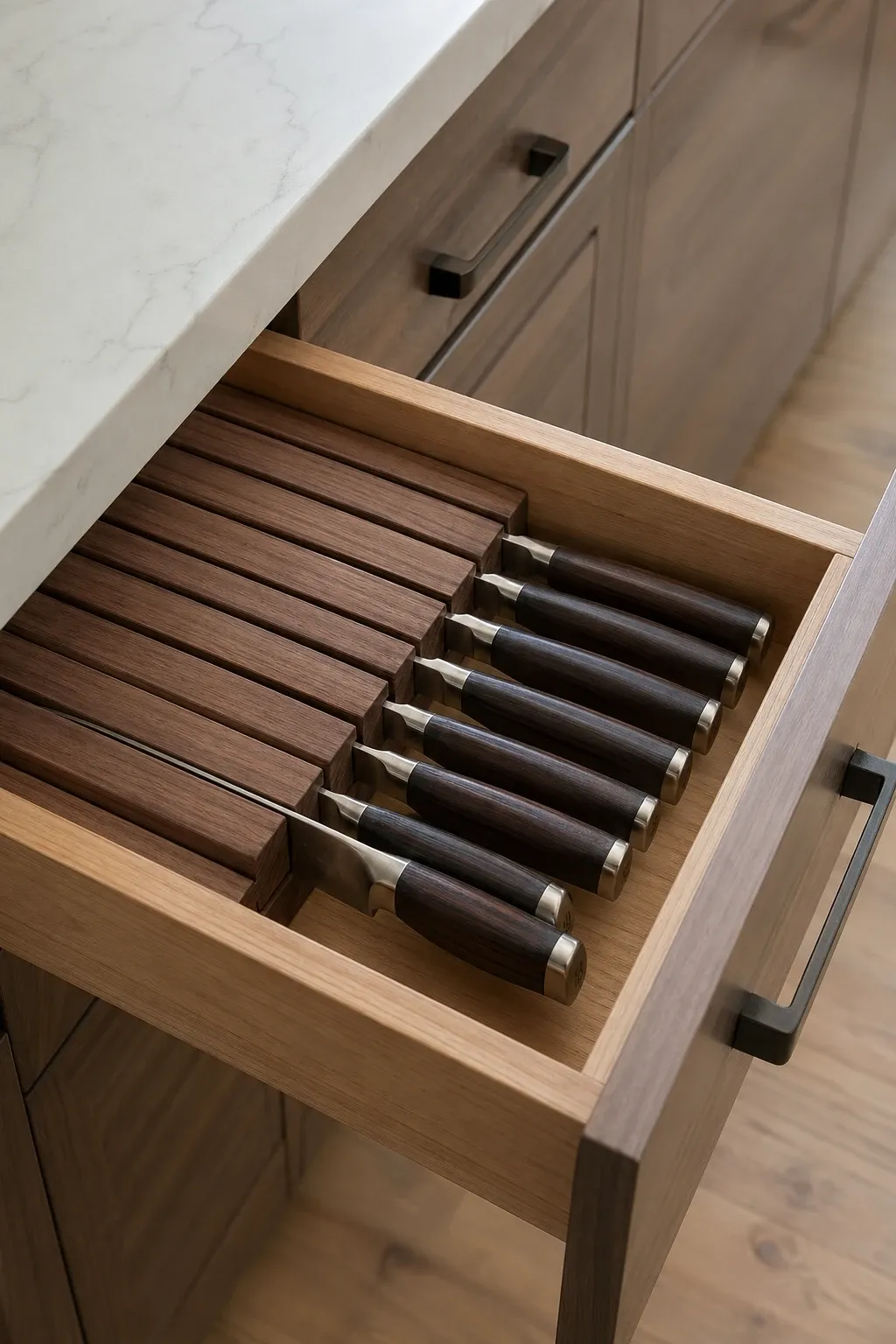 junk drawer tray system in a kitchen
