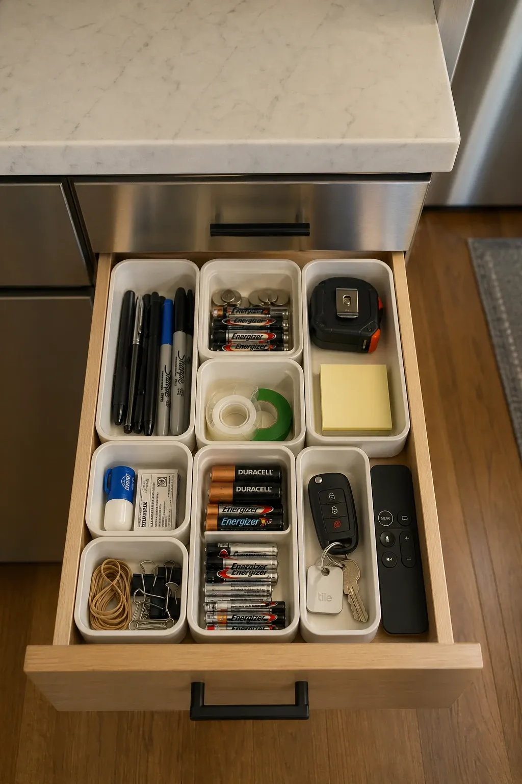 lid organizer drawer in a kitchen