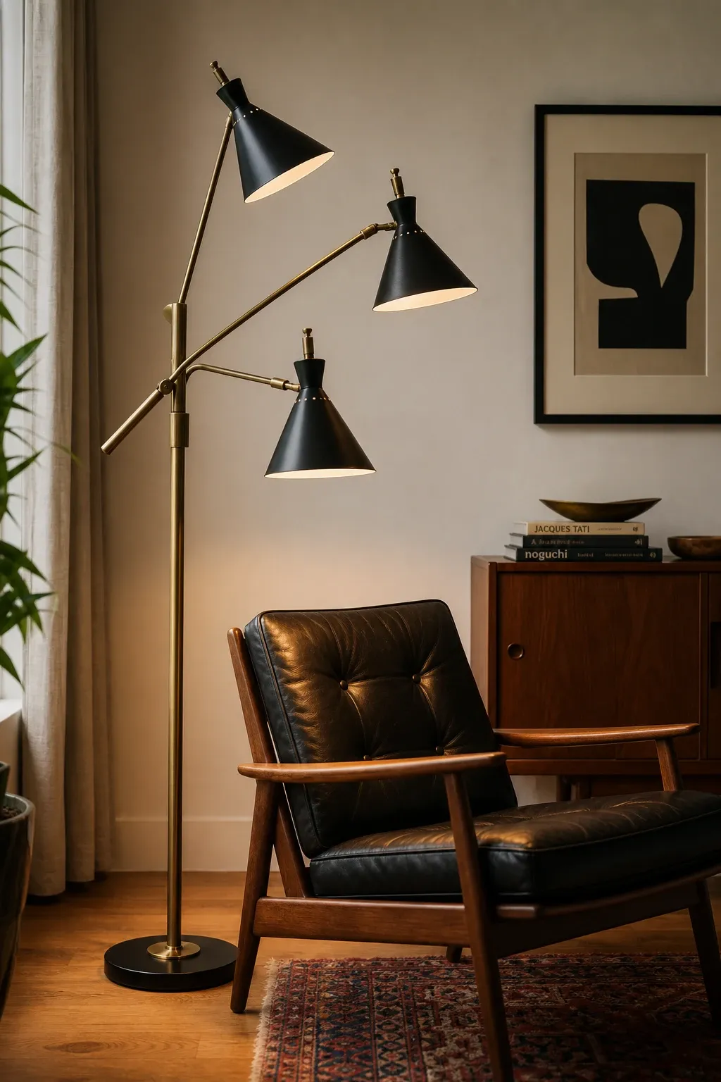 adjustable swing-arm lamp in a living room