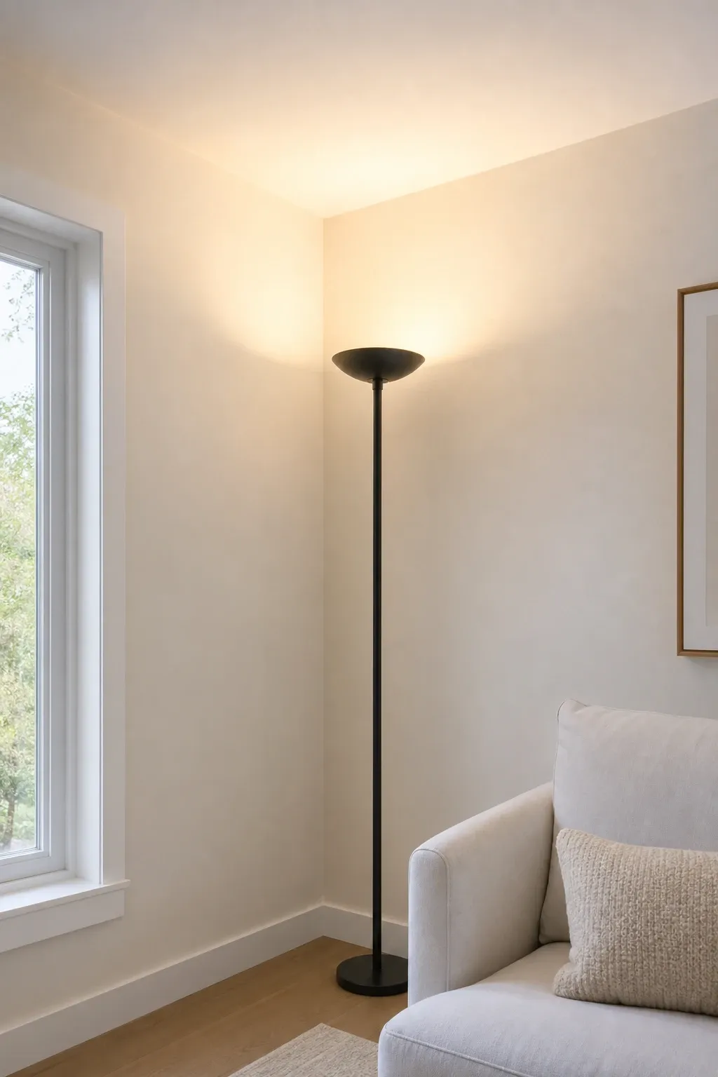 torchiere uplighter in a living room