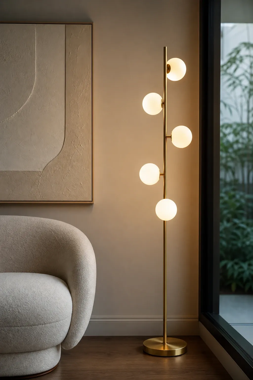 tree or multi-head floor lamp in a living room