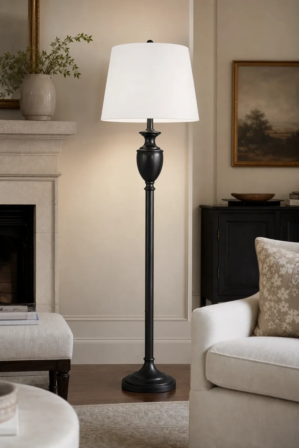 tripod floor lamp in a living room