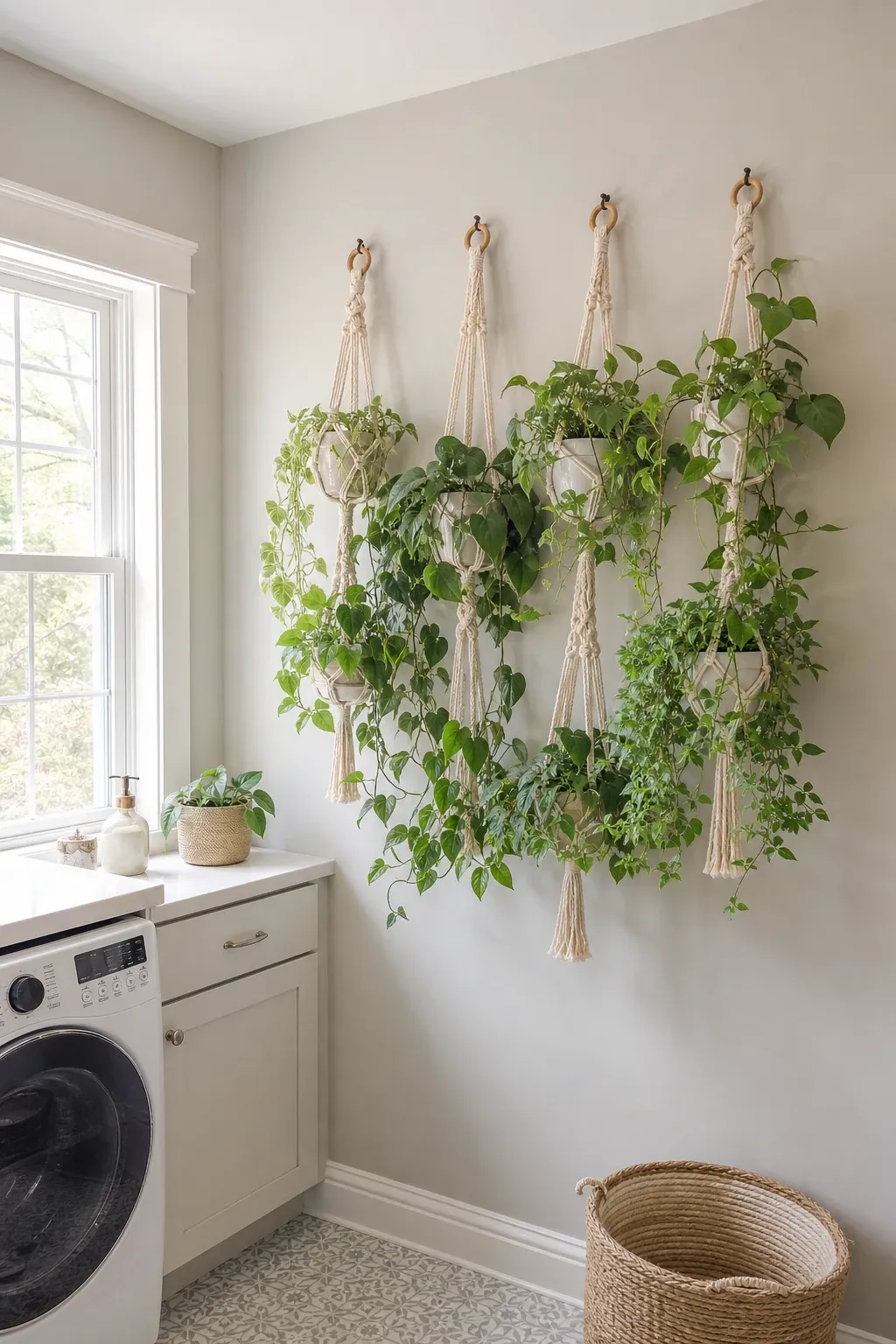 hanging plants in a laundry