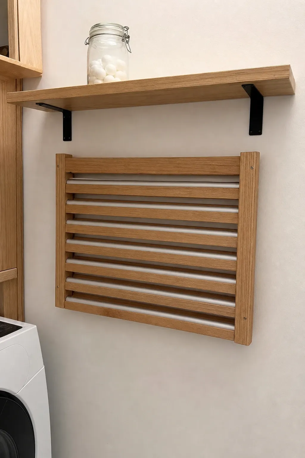 pegboard organization wall in a laundry