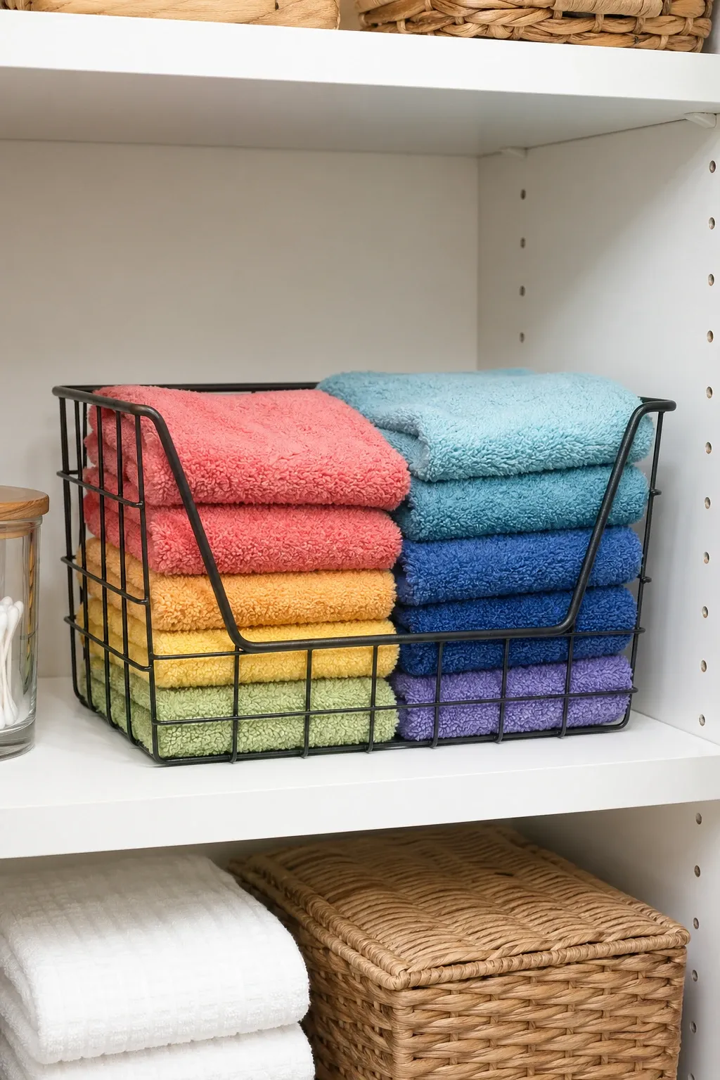 fabric storage cubes in a closet