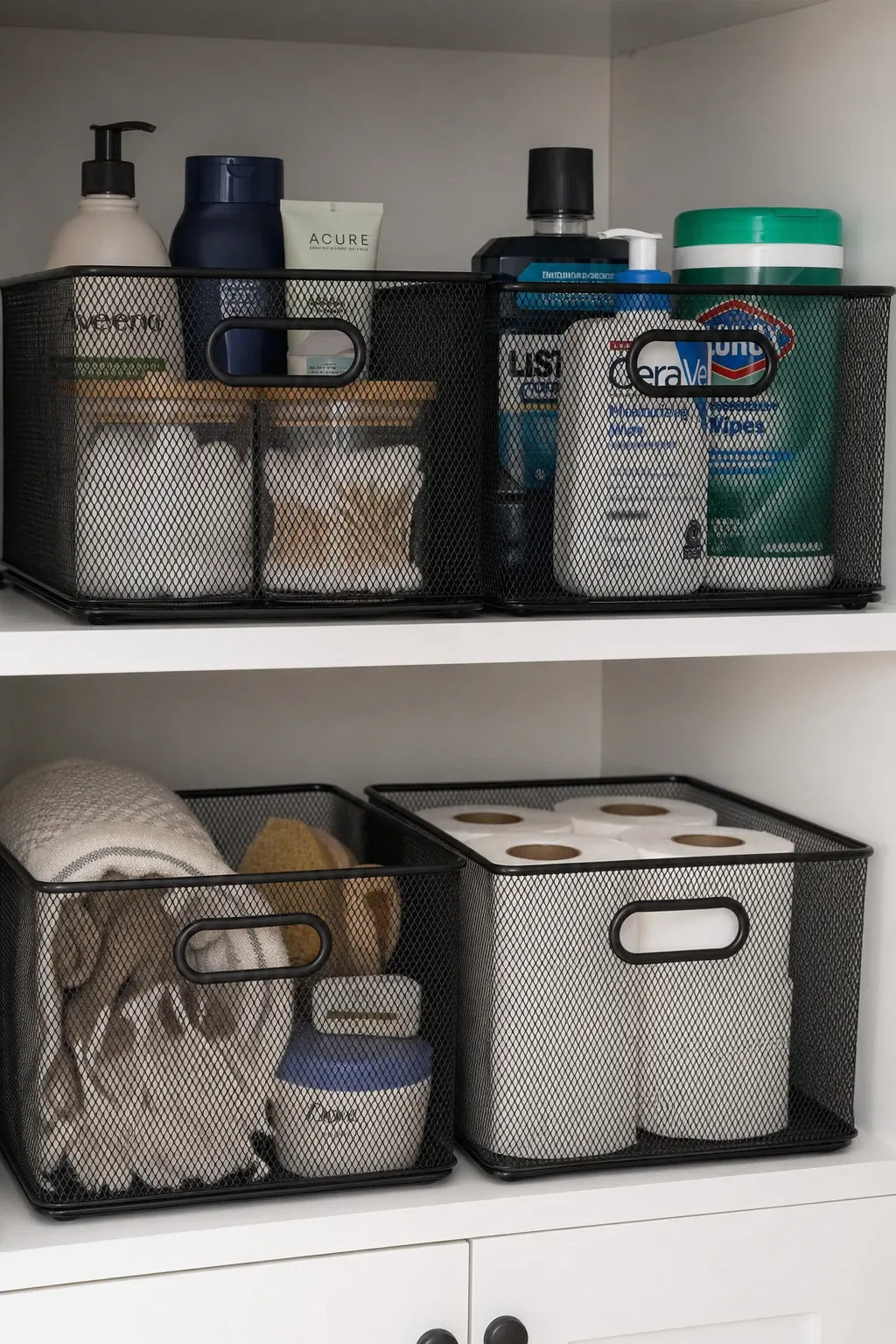 rolled towel storage in a closet