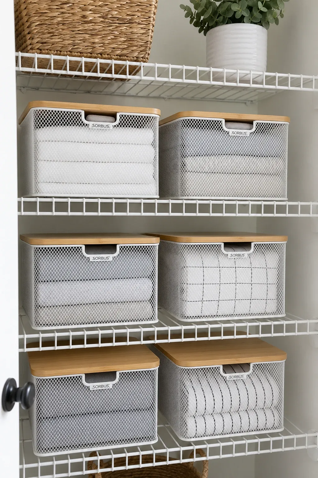 sheet set organizers in a closet