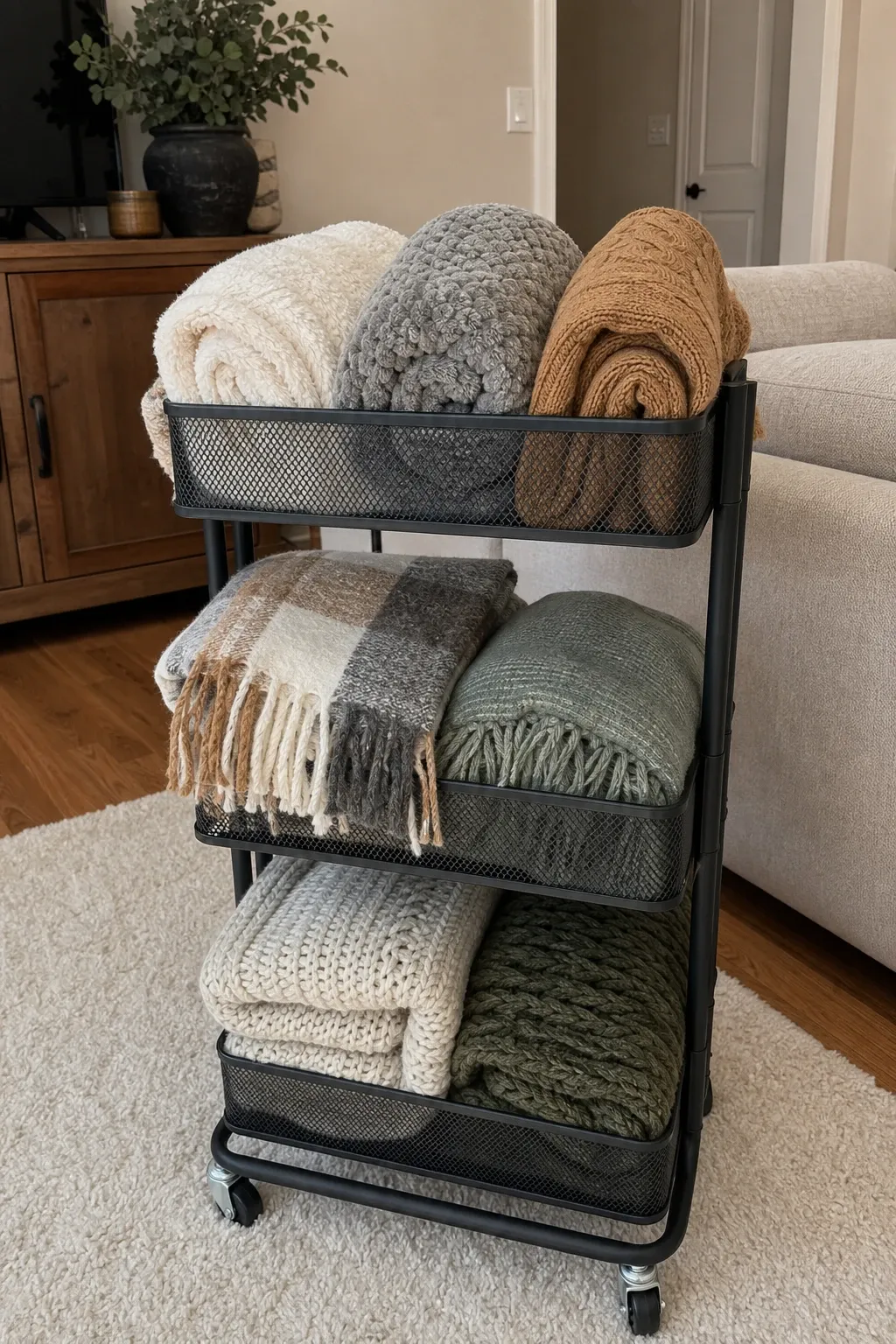 rolling cart in a living room