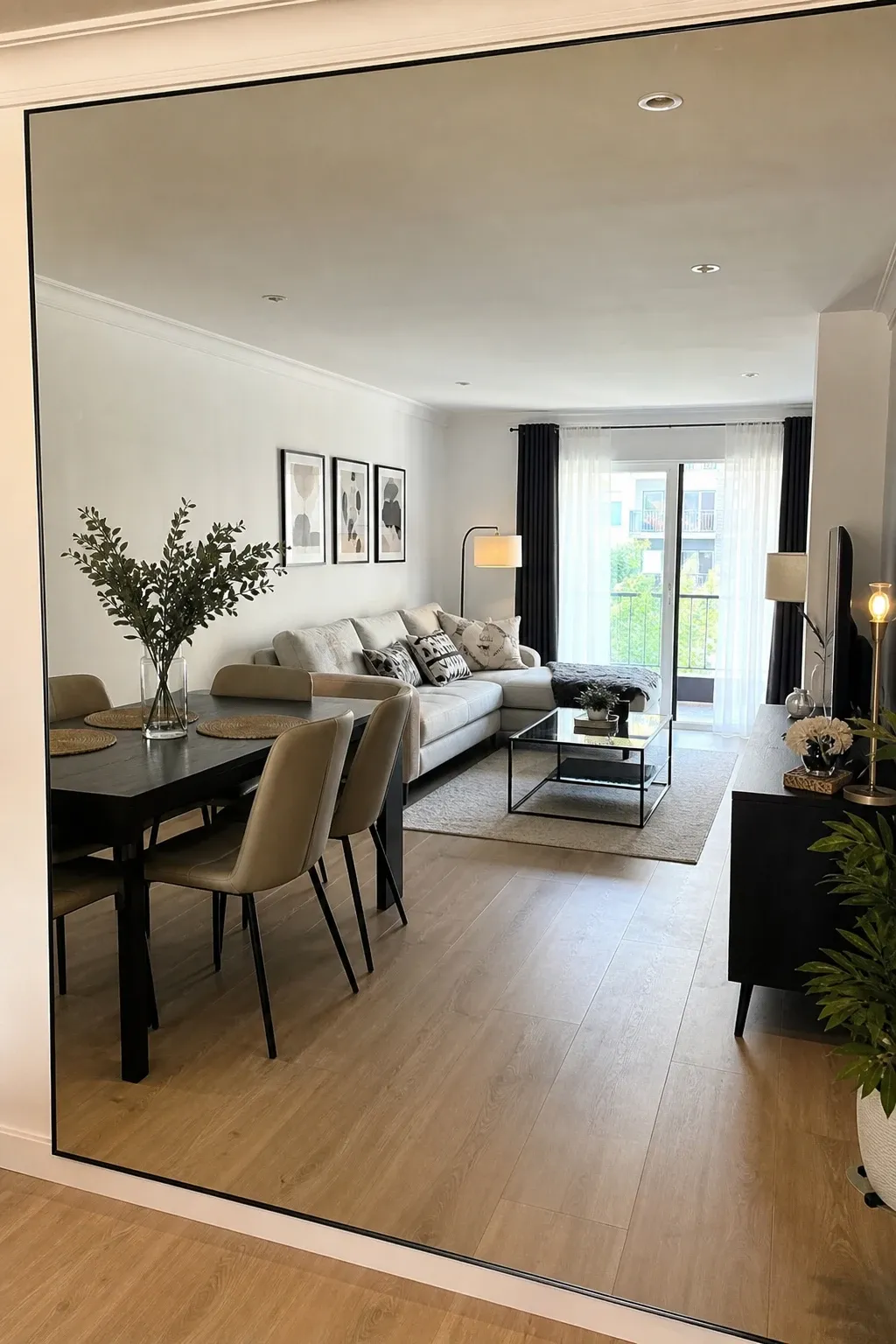 console table between zones in a living room