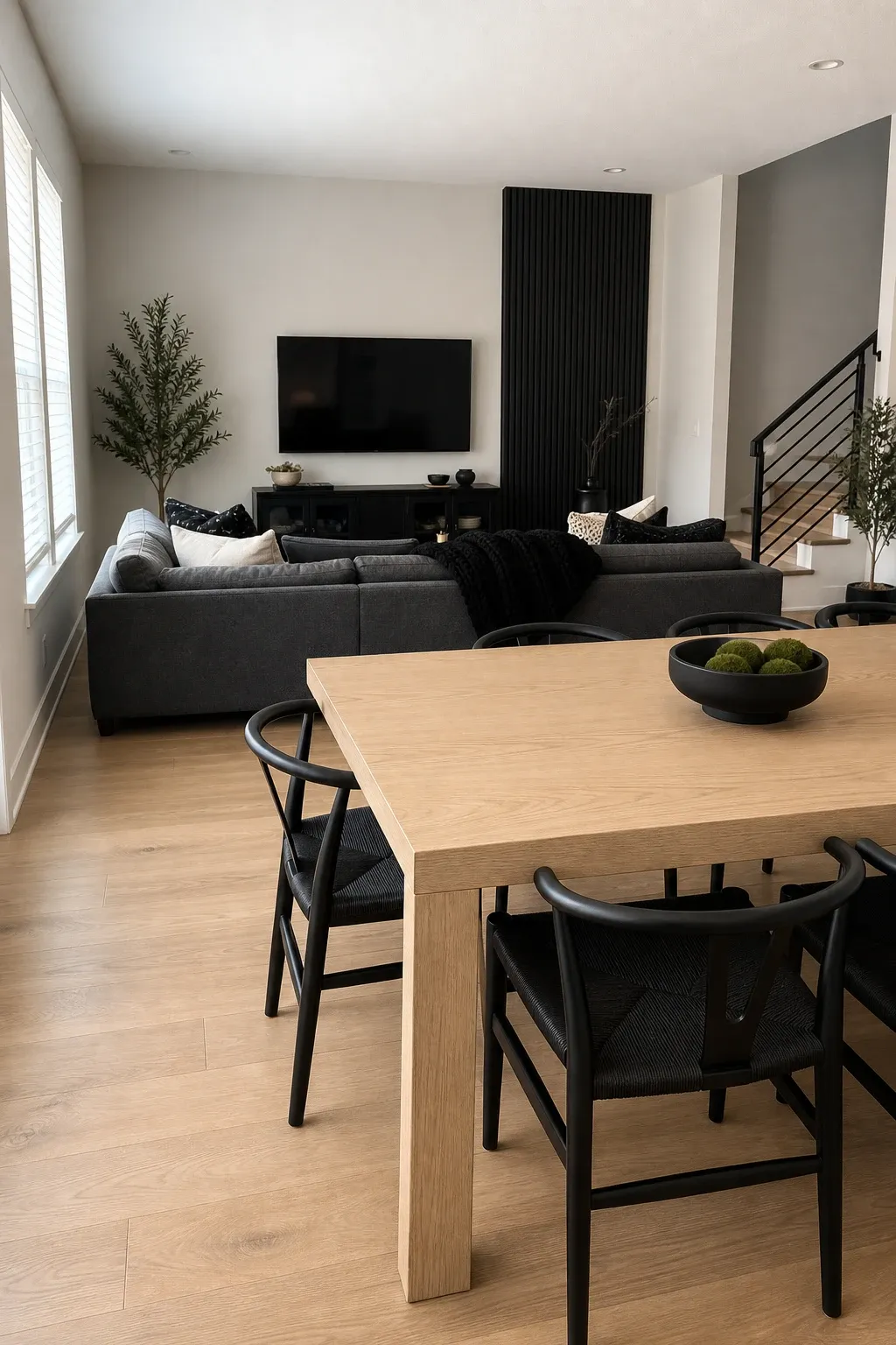 light wood and bold accents in a living room
