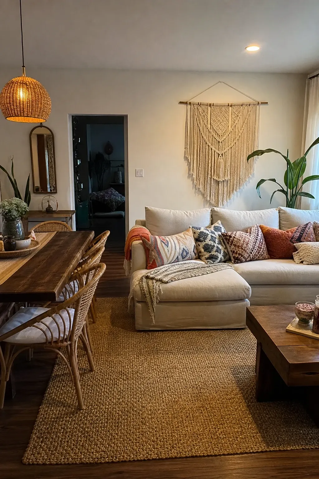 rug as zone divider in a living room