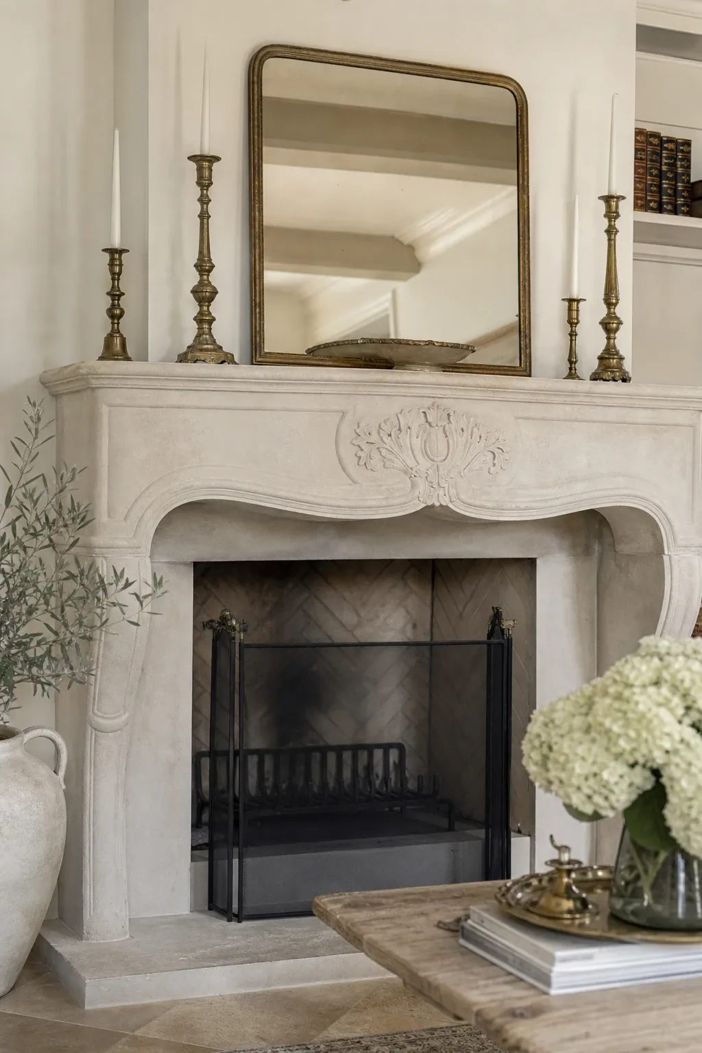 built-in shelving flanking the fireplace in a living room