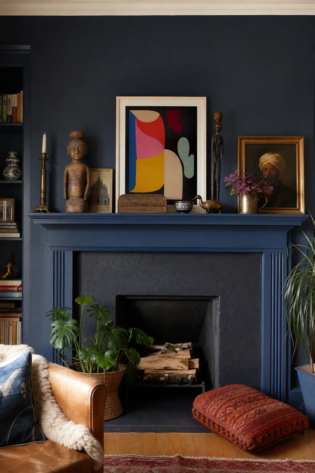 floating mantel shelf in a living room
