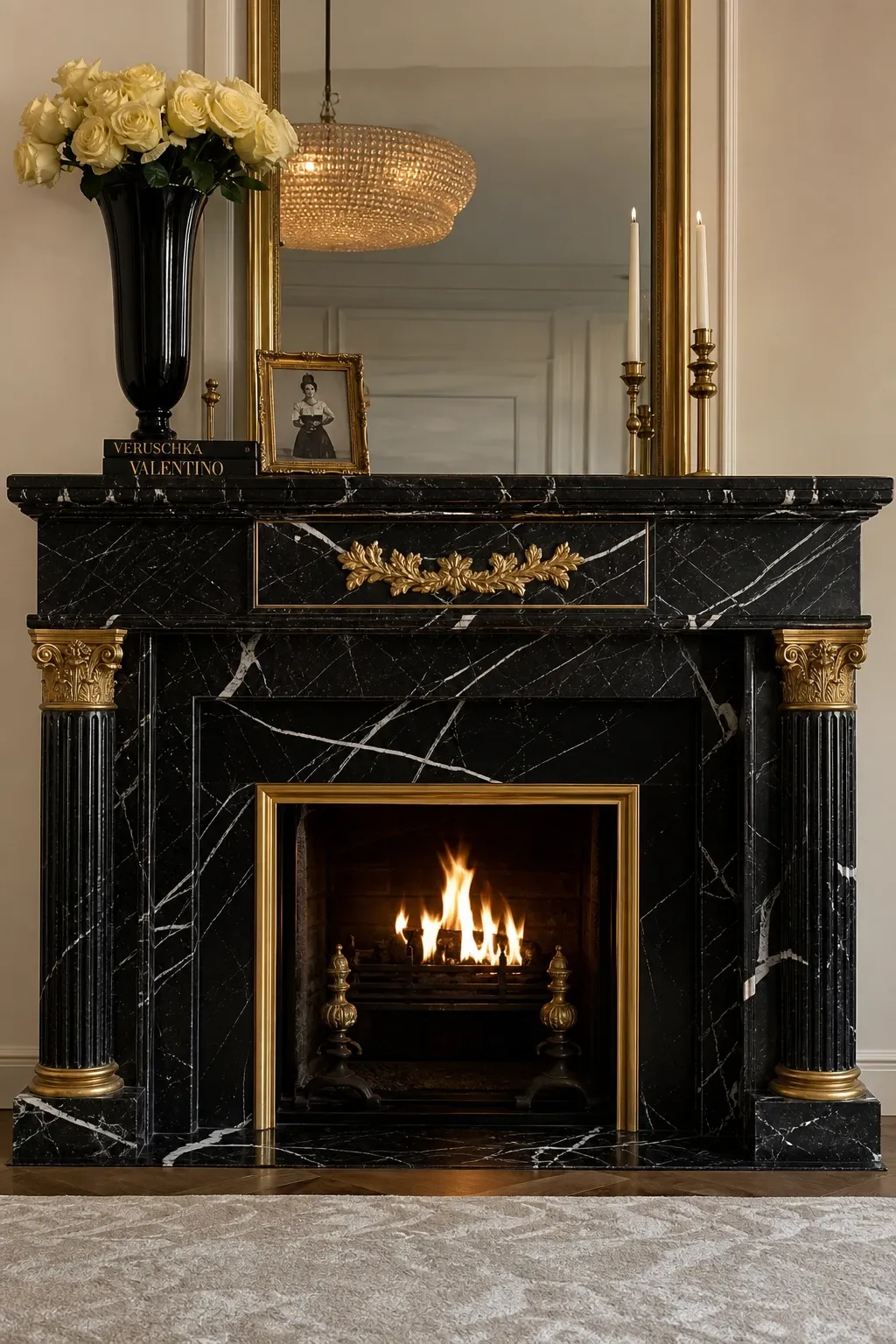 marble or quartz surround in a living room