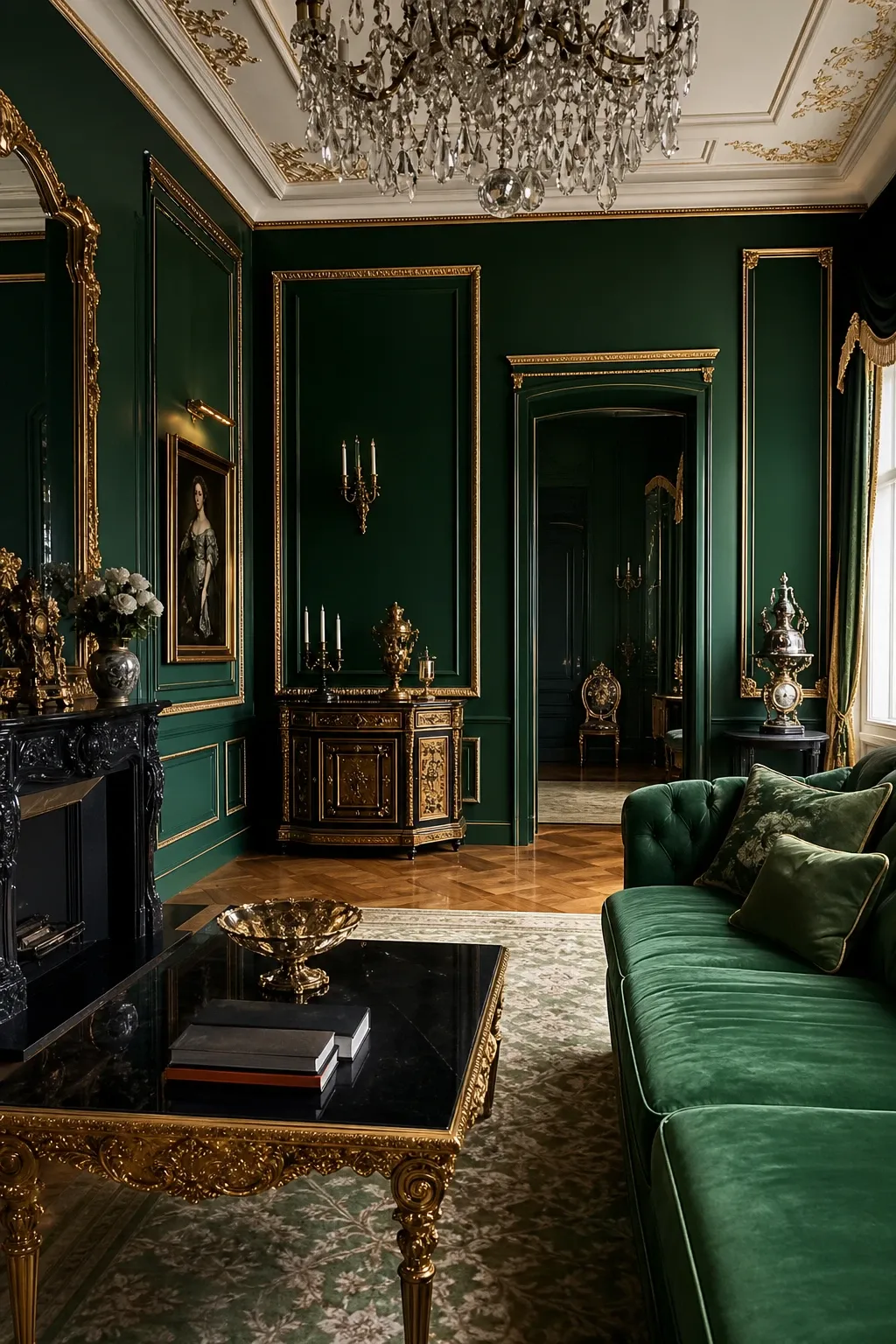 deep forest green in a living room