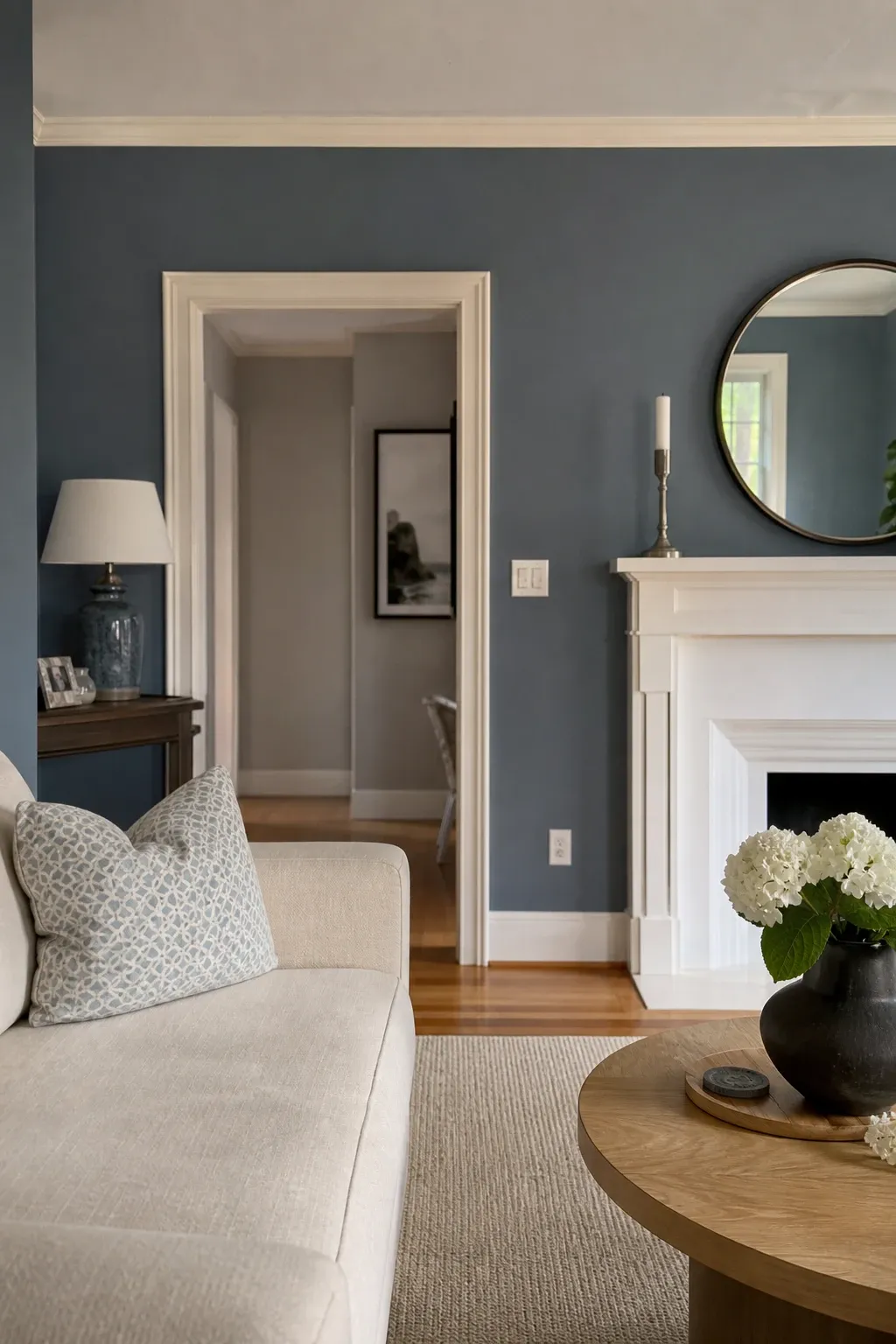 soft blush pink in a living room