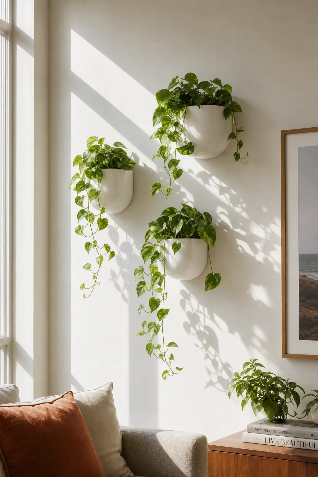 decorative plate wall in a living room