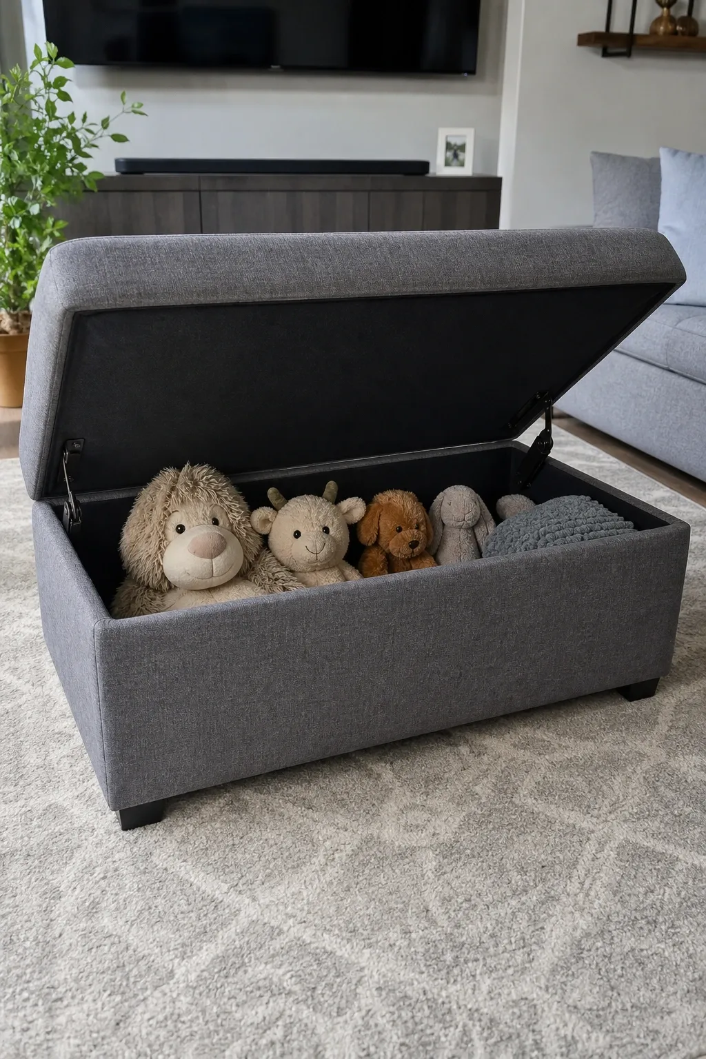 storage ottoman or bench in a living room