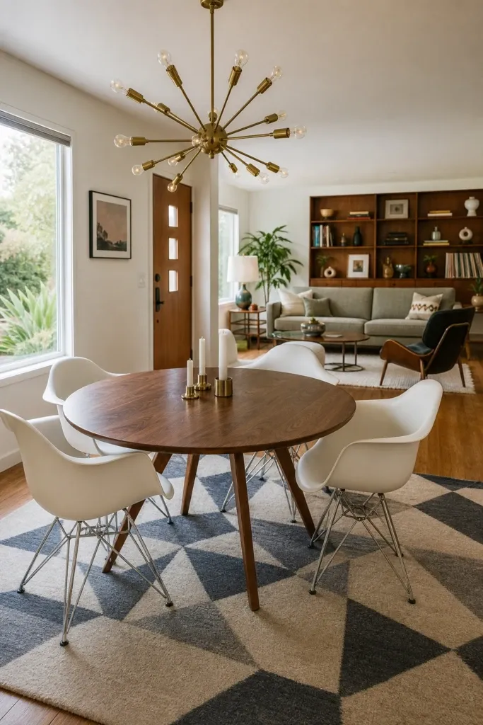 dining-living crossover with a round table in a living room