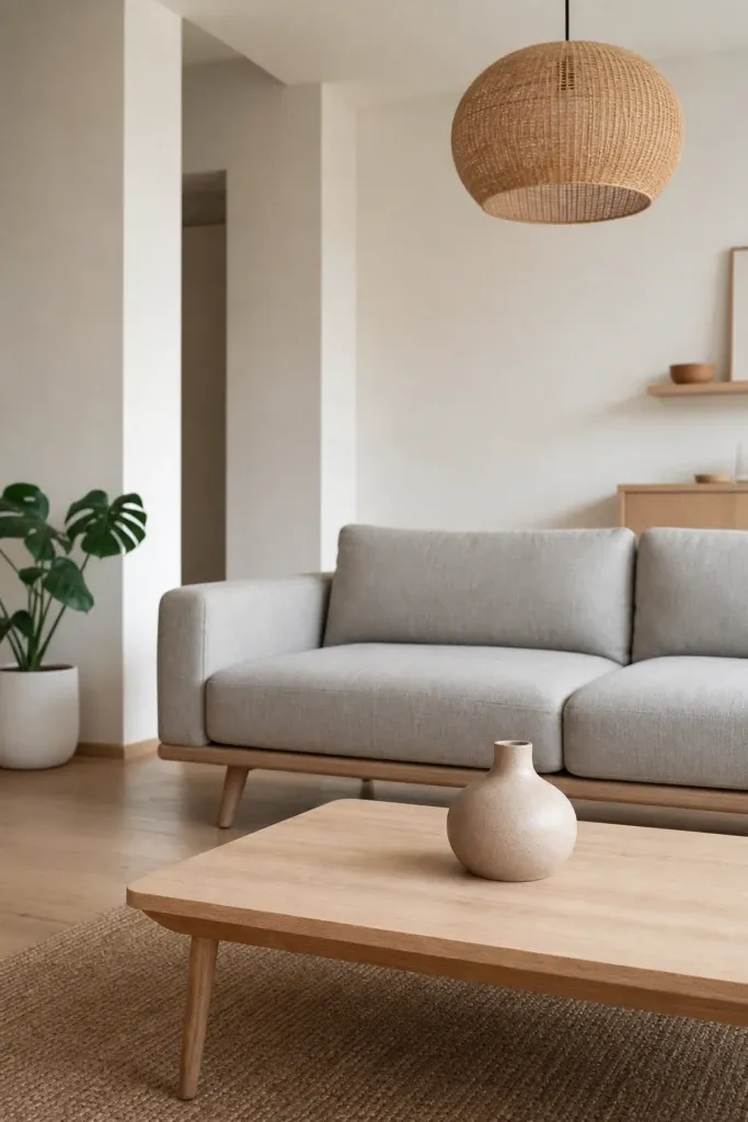mcm meets japandi: calm, minimal, and warm in a living room