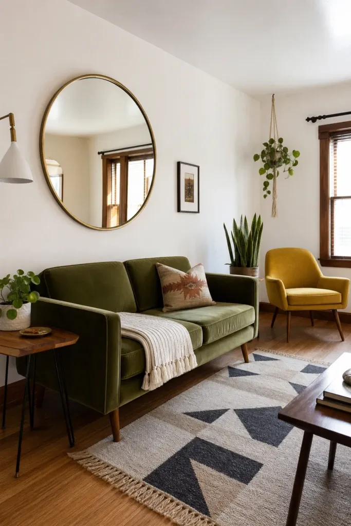 mid-century modern in a small living room