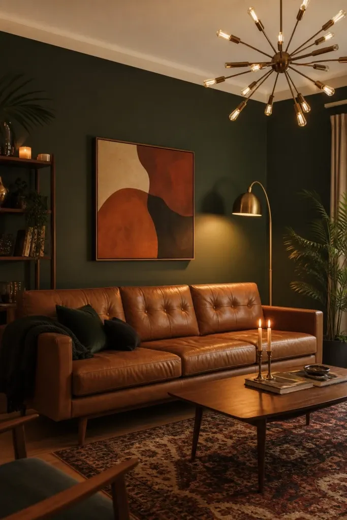 moody dark walls with warm accent tones in a living room