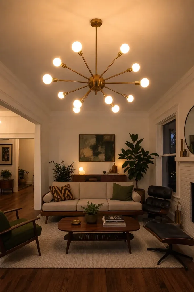 the sputnik chandelier as a statement light in a living room