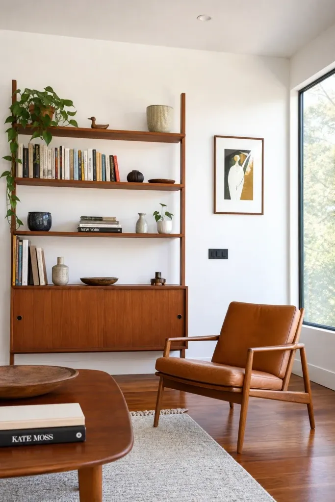 white walls and warm wood for a clean start in a living room