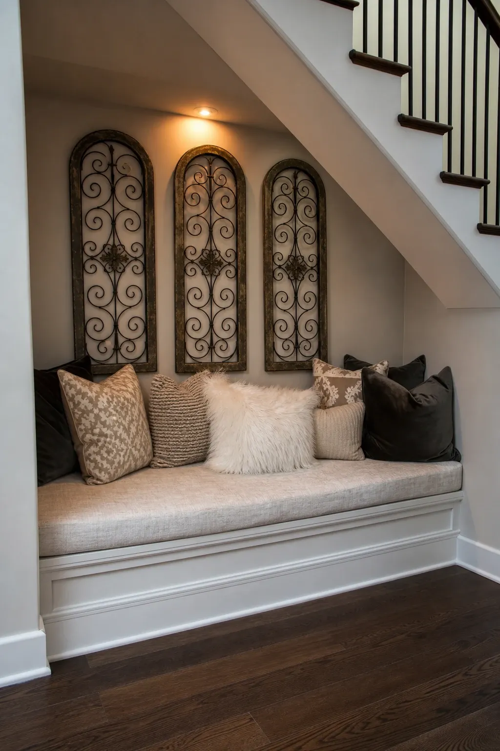 floating shelves display in a stairs