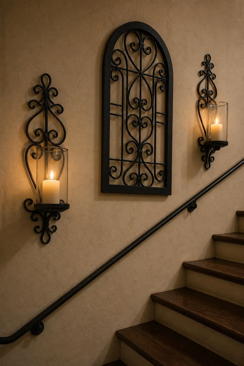 gallery wall with mixed frames in a stairs